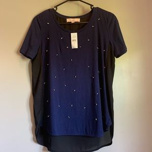 Loft | Women’s Size S Navy Blue Jewel Blouse
